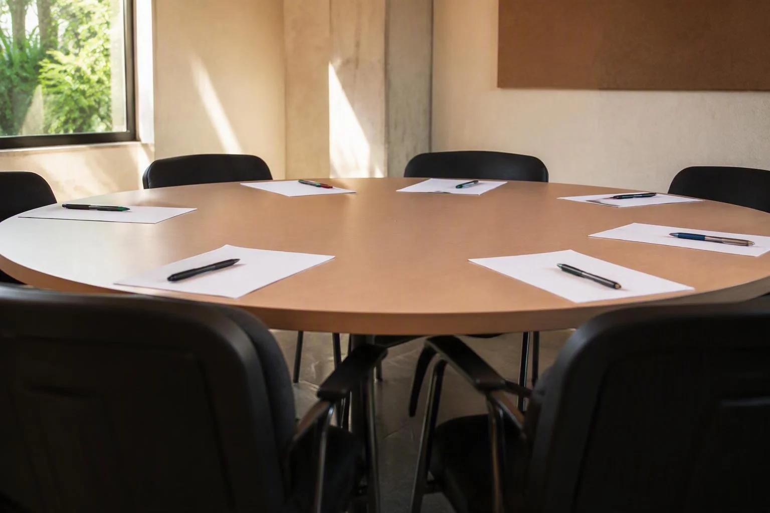 Cadeiras em volta da mesa onde acontecem as oficinas de cadastro